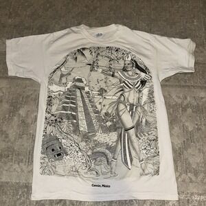 Mens M White Silver Graphic Tee Puerto Vallarta Mexico Minimal Tourist Shirt